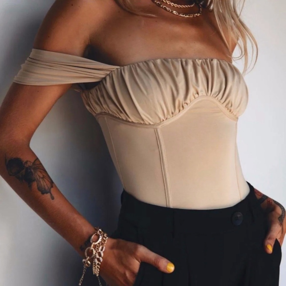 Princess Polly Beige Off-Shoulder Corset Bodysuit